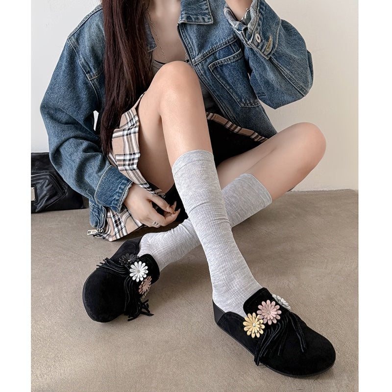 Karin Luna   Tassel Three-Dimensional Flower Thick-Soled Closed-Toe Slippers
