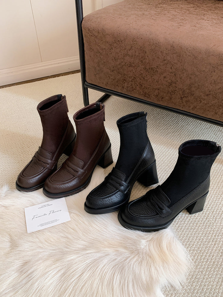 Karin Luna Hot-Selling Element Round Toe Elephant Pattern Elastic Thick Heel Short Boots