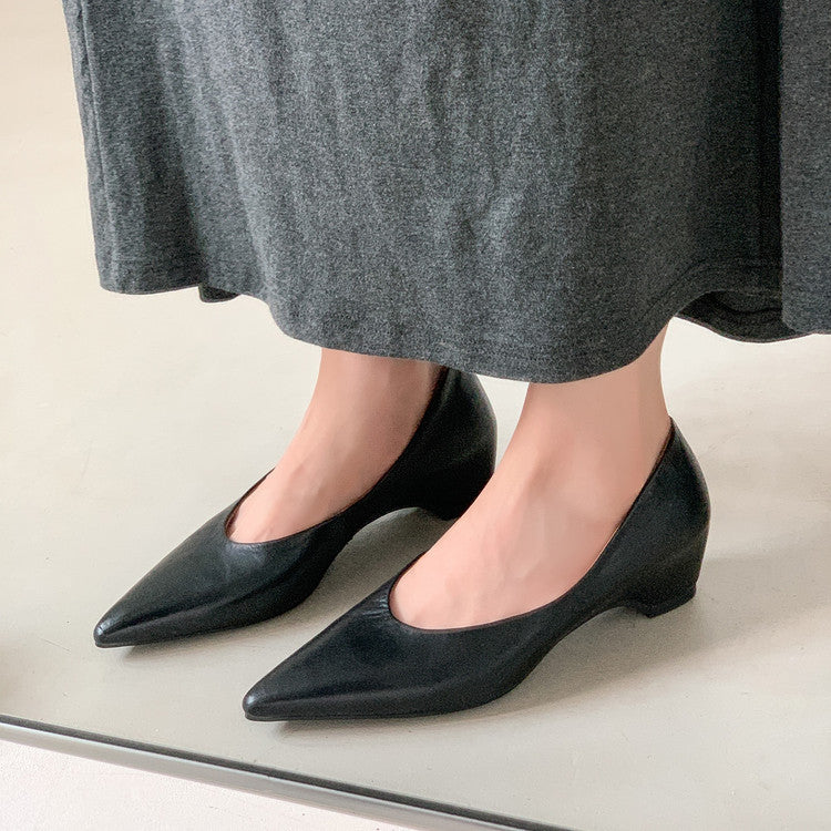 Karin Luna Full Layer Inside and Out~Basic Versatile Retro French Pointed Toe Irregular Heel Single Shoes