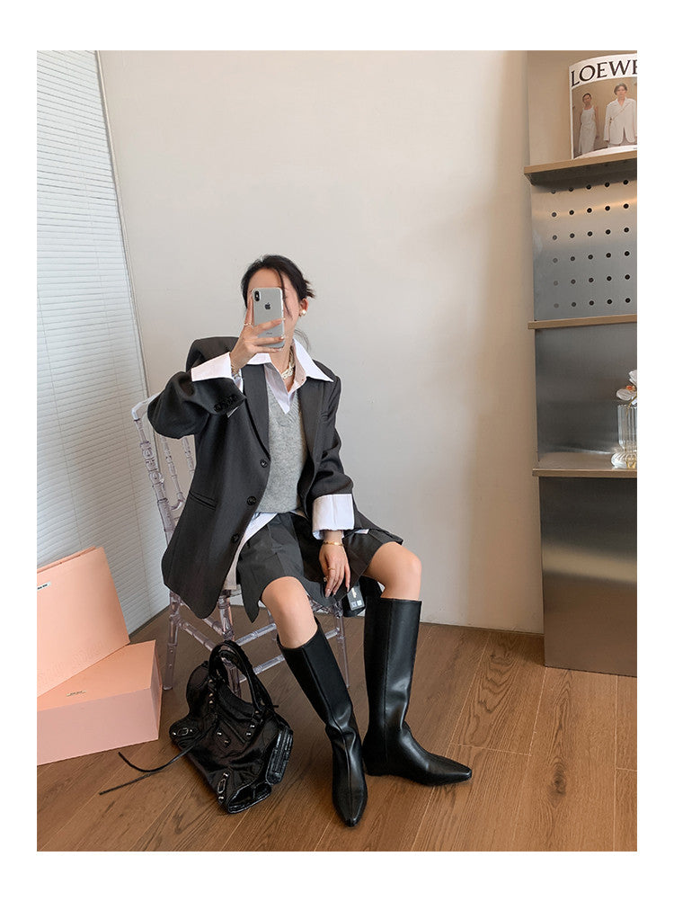 Karin Luna In Stock  In-stock Square Toe Straight Slip-on Long Boots