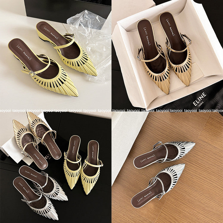 Karin Luna Casual Feel~In stock Pointed Toe Hollow Design Note Pointed Toe Slippers