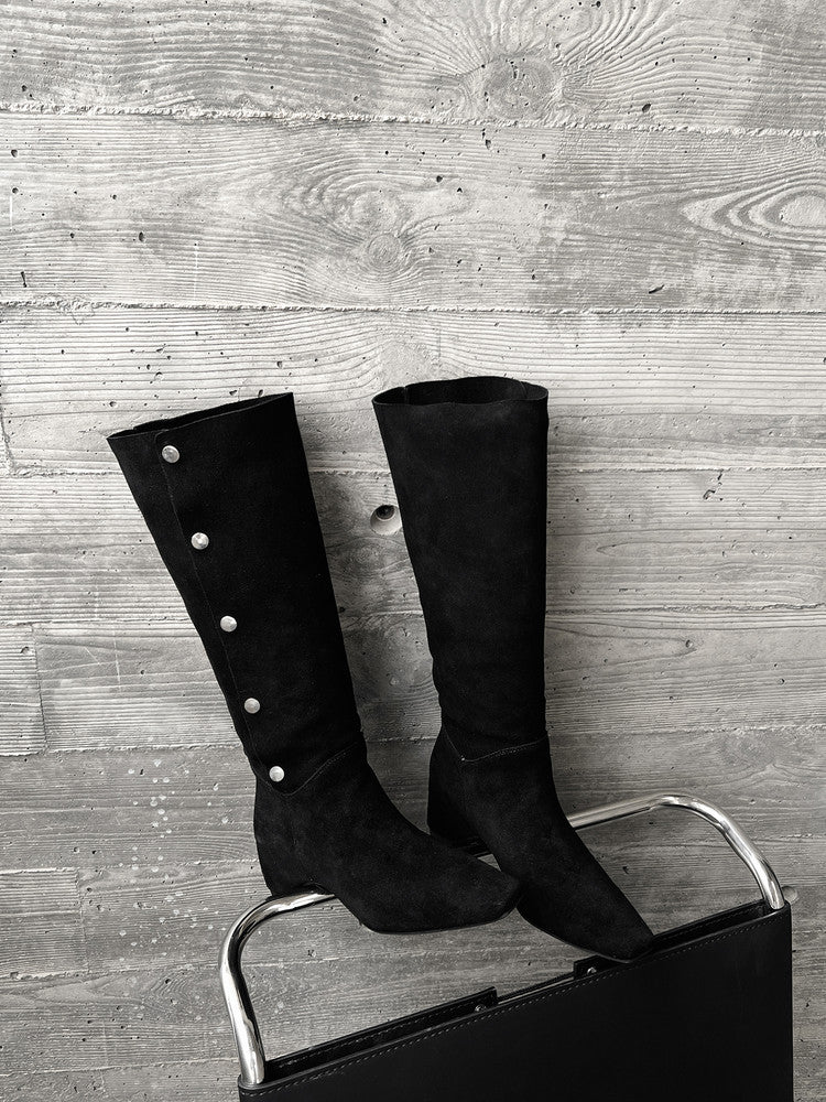 Karin Luna Bestseller Hot-Selling Hidden Buckle Lazy Style Square-Toe Height-Increasing Suede Western Boots