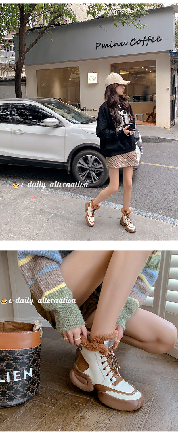 Karin Luna In Stock  Spot Goods  Hot-selling Sports Thick Sole Thickened Fur Snow Boots Full cowhide