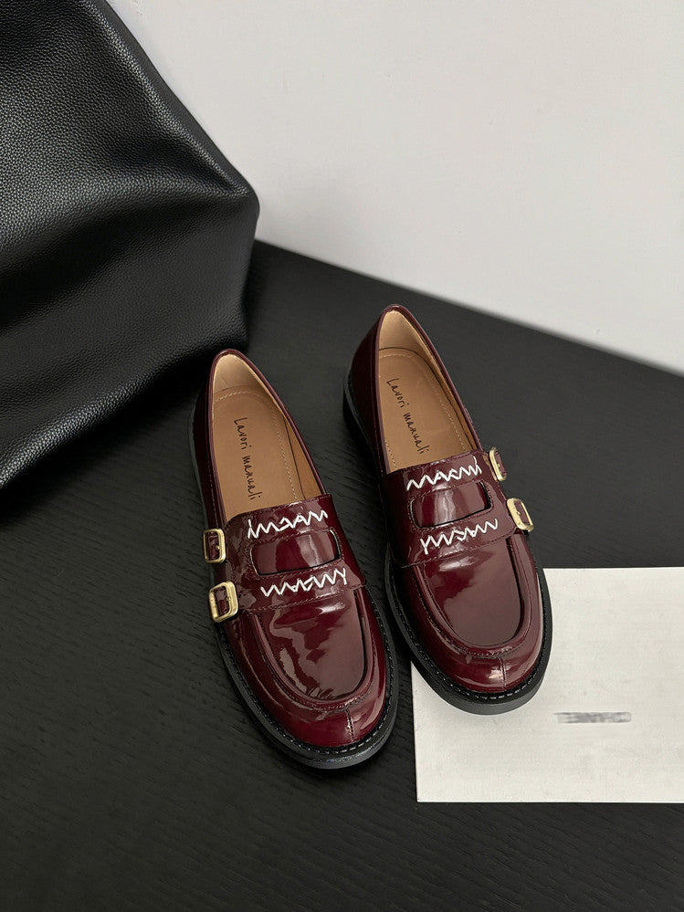 Karin Luna In Stock Spot Goods  Retro Style Slip-On Metal Buckle Loafers