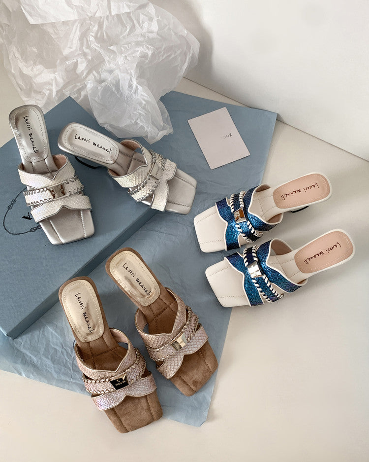 Karin Luna Fish Skin Series~ Hot-selling Square-Toe Slippers with Built-in Traffic