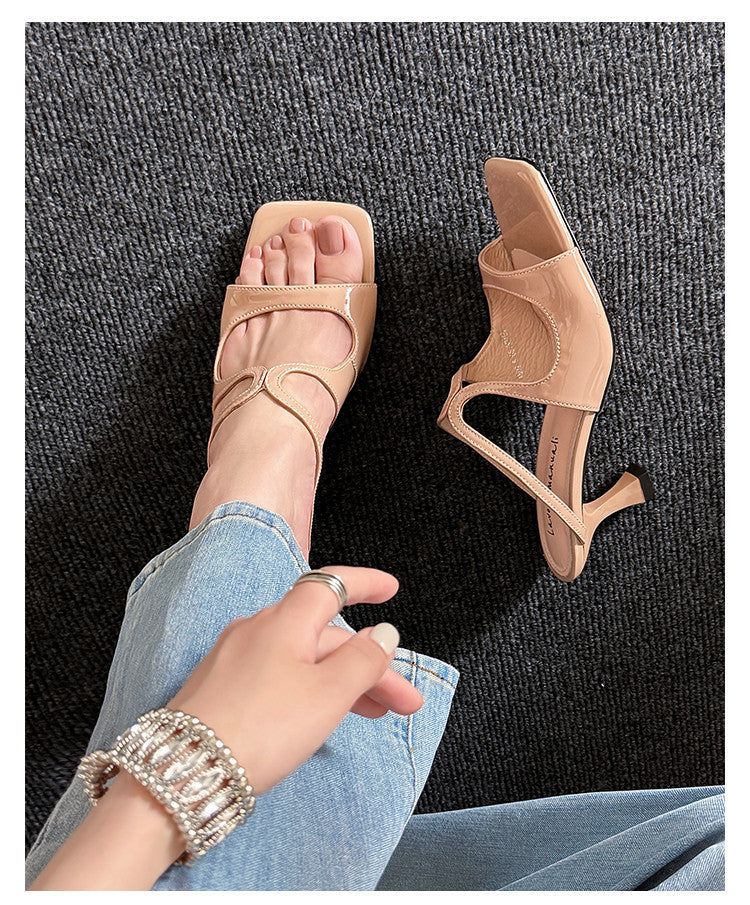 Karin Luna French Retro Square Toe Wrap Strap Open-Toe Slippers