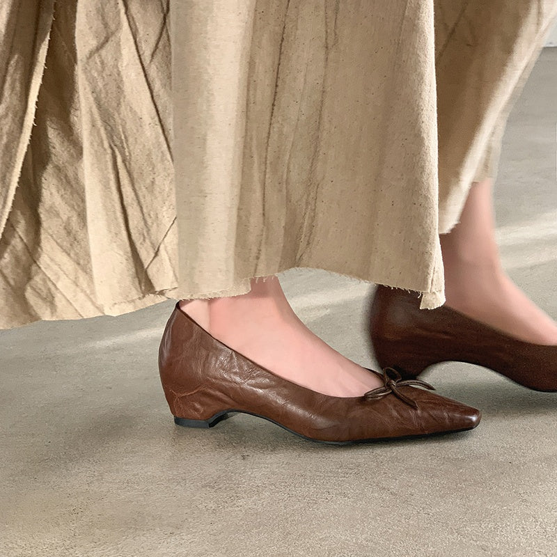 Karin Luna Full Layer Inside and Out~Basic Versatile Small Square Toe Butterfly Knot Irregular Heel Single Shoes