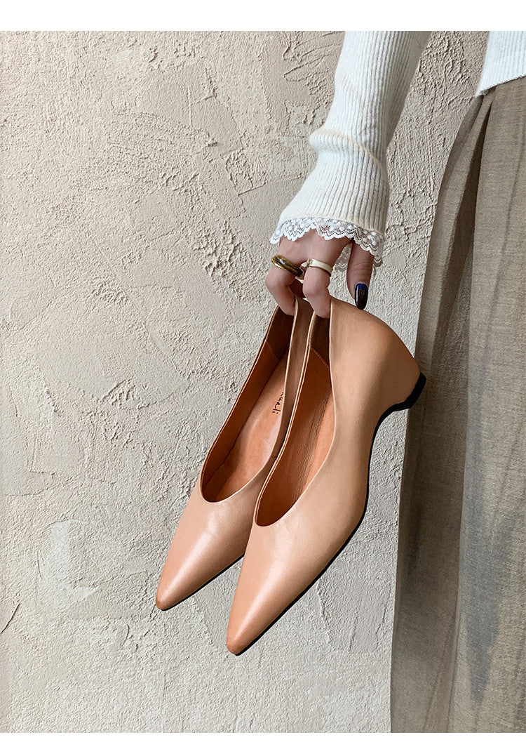 Karin Luna Full Layer Inside and Out~Basic Versatile Retro French Pointed Toe Irregular Heel Single Shoes