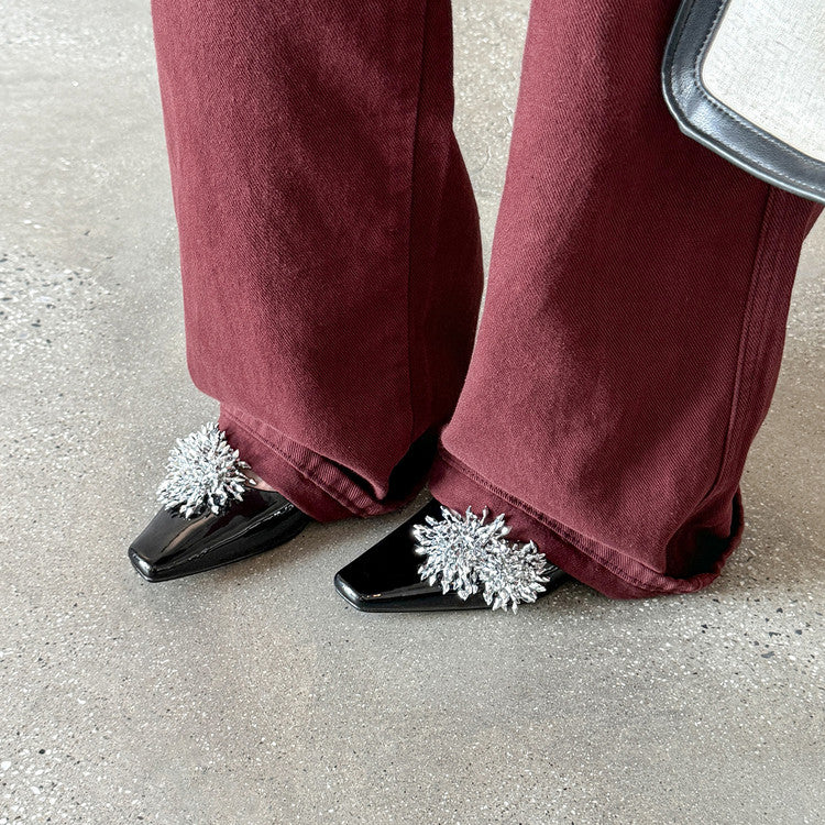Karin Luna In Stock Spot Goods Exquisite Fireworks Buckle Small Square Toe Chunky Heel Commuter Shoes
