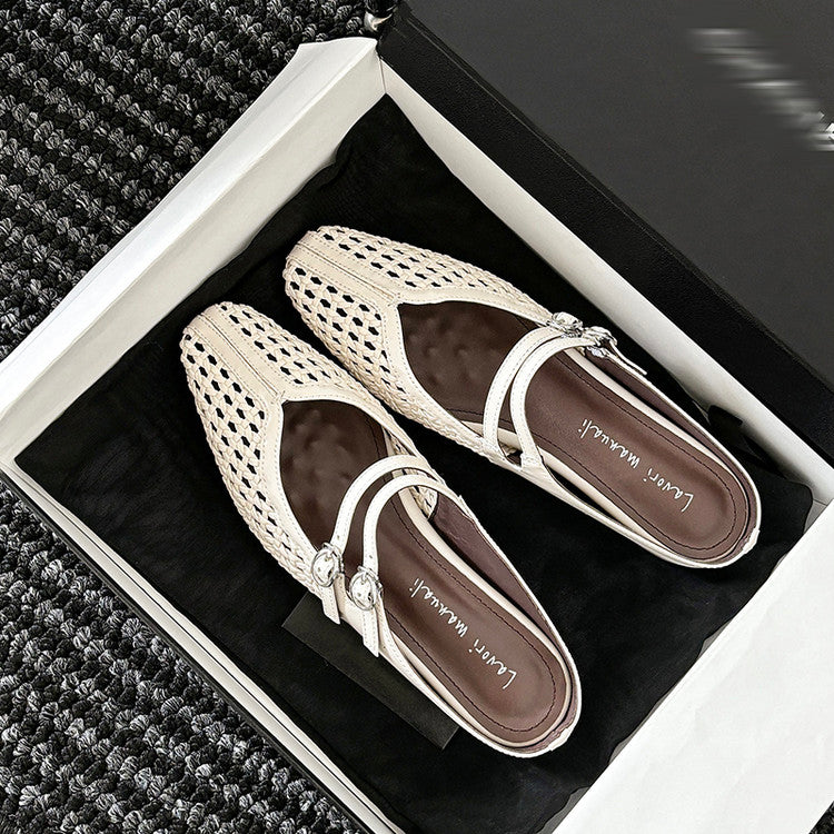 Karin Luna In Stock Spot Goods Hollow Woven One-Strap Closed-Toe Slippers