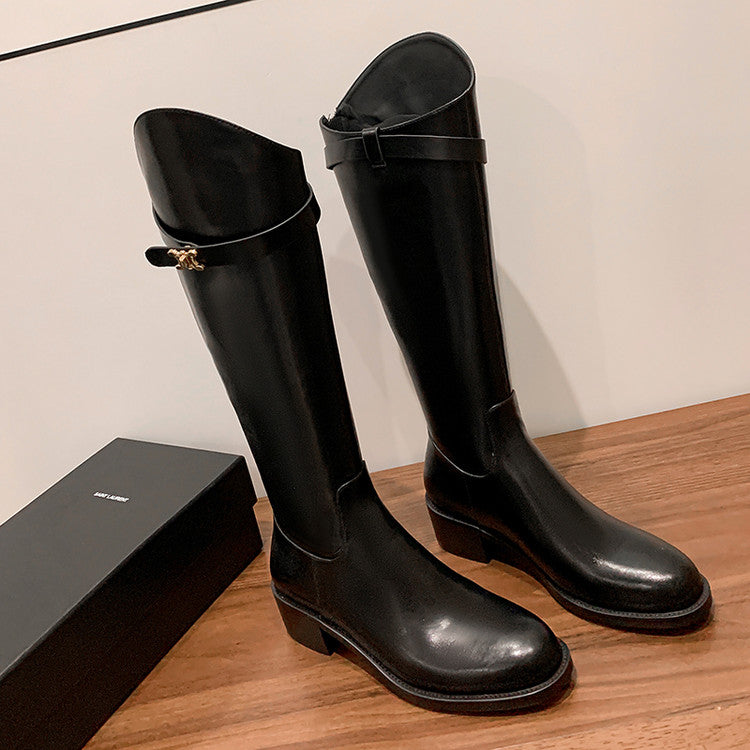 Karin Luna In Stock Classic Style Now Round Toe Flat Bottom Casual Slimming Knight Boots