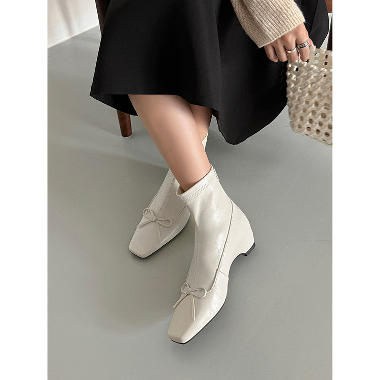 Karin Luna French Style Square Toe Bowknot Hidden Wedge Slim Boots
