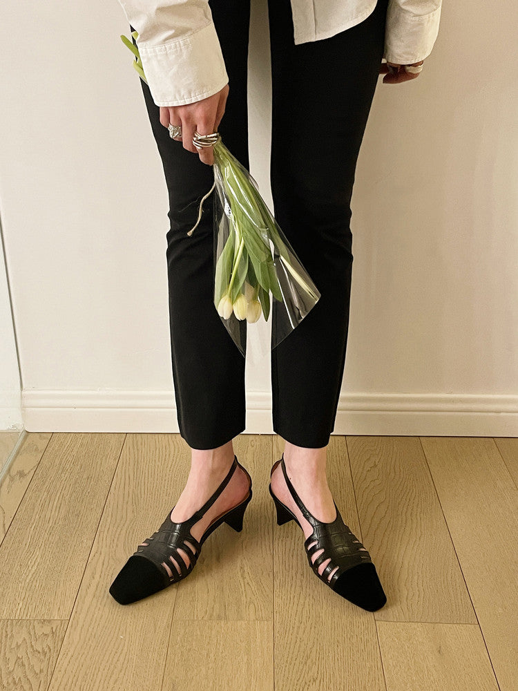 Karin Luna In Stock Spot Goods   French Retro Small Square Toe Closed-Toe Elegant Closed-Toe Sandals