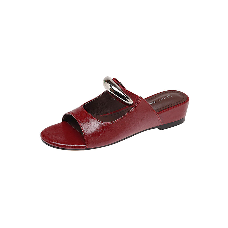 Karin Luna In Stock Spot Goods  Metal Buckle Round Toe Strap Slippers