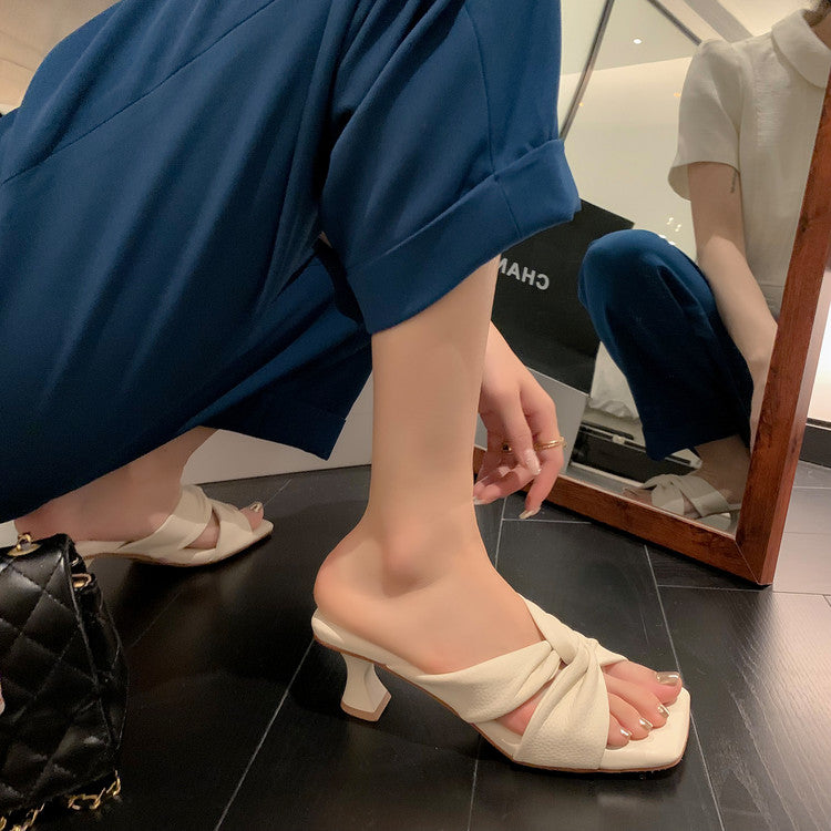 Karin Luna In Stock In Stock  Comfortable Cross Strap  Airy High Heel Square Toe Slippers