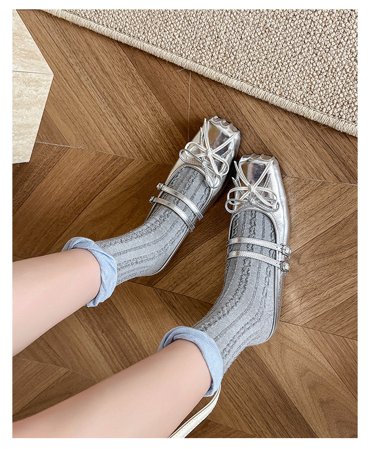 Karin Luna In Stock In Stock   Summer New Sweet Bowknot Color Block Square Toe Height-Increasing Slippers