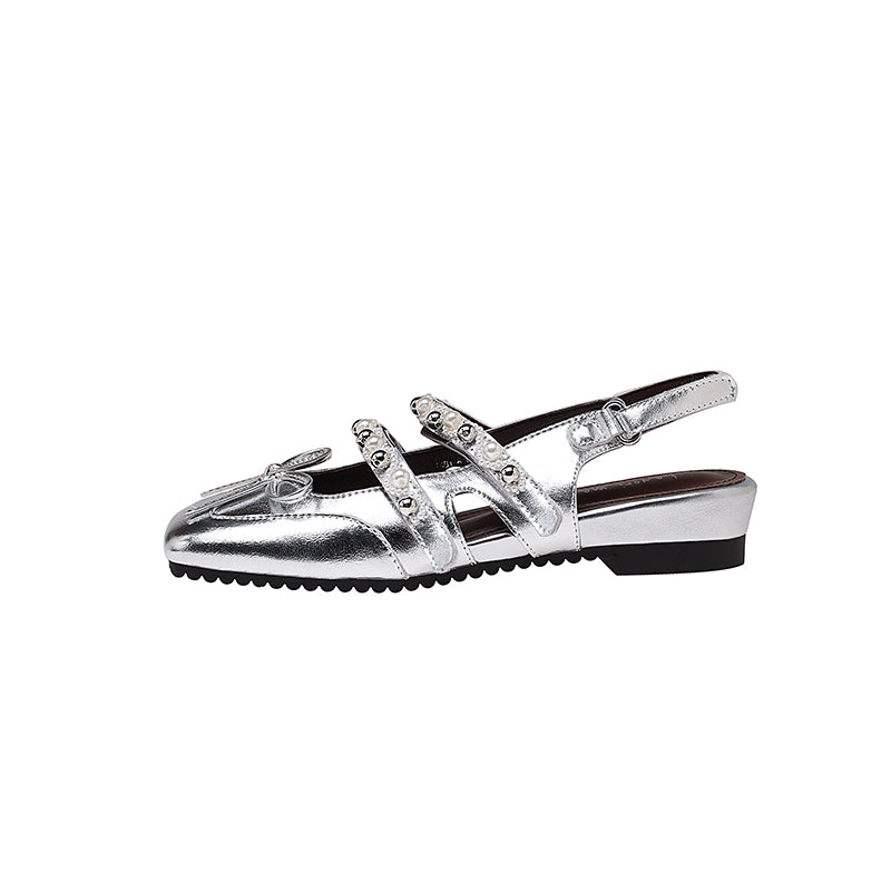 Karin Luna In Stock In Stock  Square Toe Bowknot Pearl Strap Closed-Toe Sandals