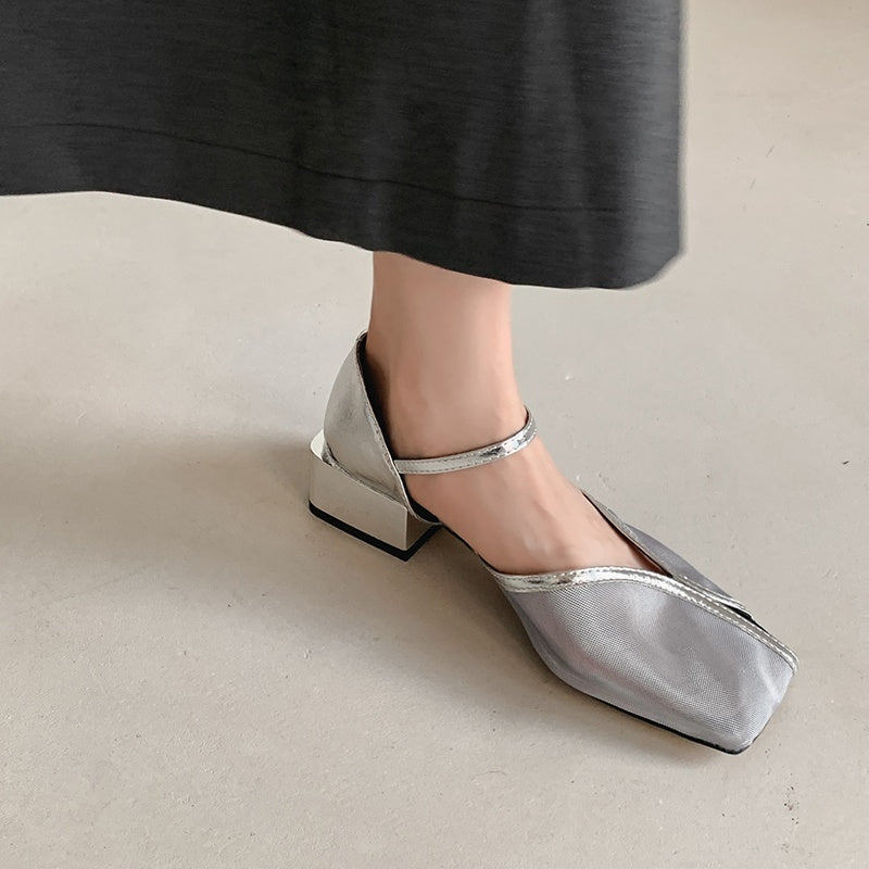 Karin Luna In Stock In Stock  Internet Celebrity Style Square Toe Mesh Chunky Heel Sandals