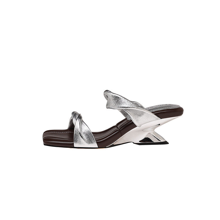 Karin Luna In Stock  Spot Goods   Square Toe One-Strap Irregular Heel Slippers