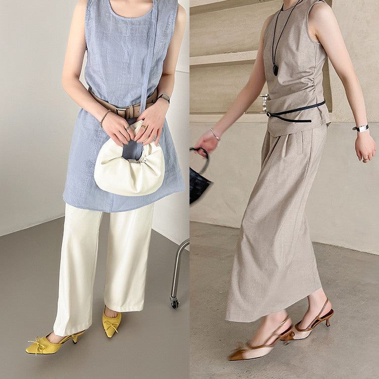 Karin Luna In Stock Spot Goods Braided Style Elegant Thin Heel Pointed Toe Closed-Toe Sandals