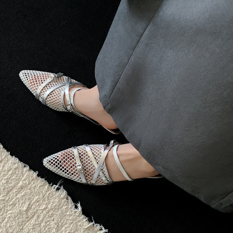 Karin Luna In Stock  Spot Goods  Mesh Series Elegant Closed-Toe Belt Buckle Slippers