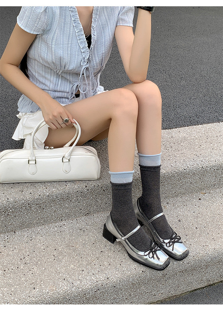 Karin Luna In Stock Spot Goods   One-strap Bowknot Square Toe Chunky Heel Mary Jane Shoes