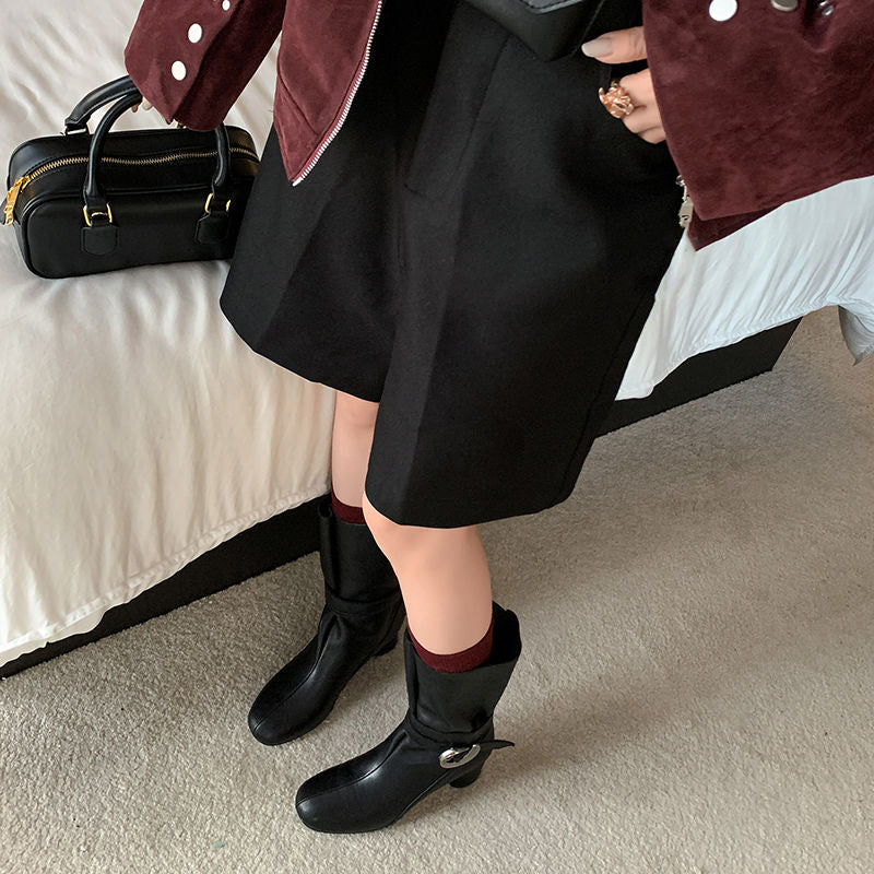 Karin Luna In Stock Spot Goods  Belt Buckle High Heel Large Tube Small Short Boots