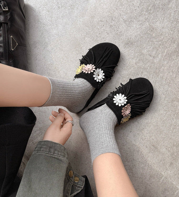 Karin Luna   Tassel Three-Dimensional Flower Thick-Soled Closed-Toe Slippers