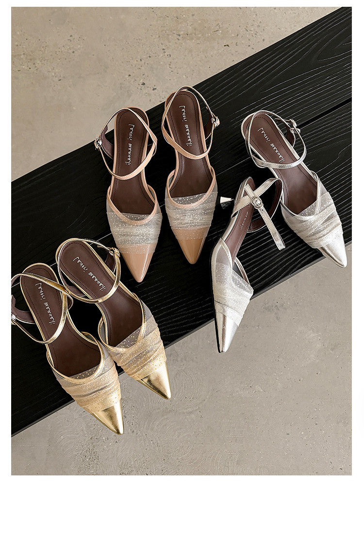 Karin Luna In Stock Spot Goods  Elegant Mesh Pointed Toe Sandals