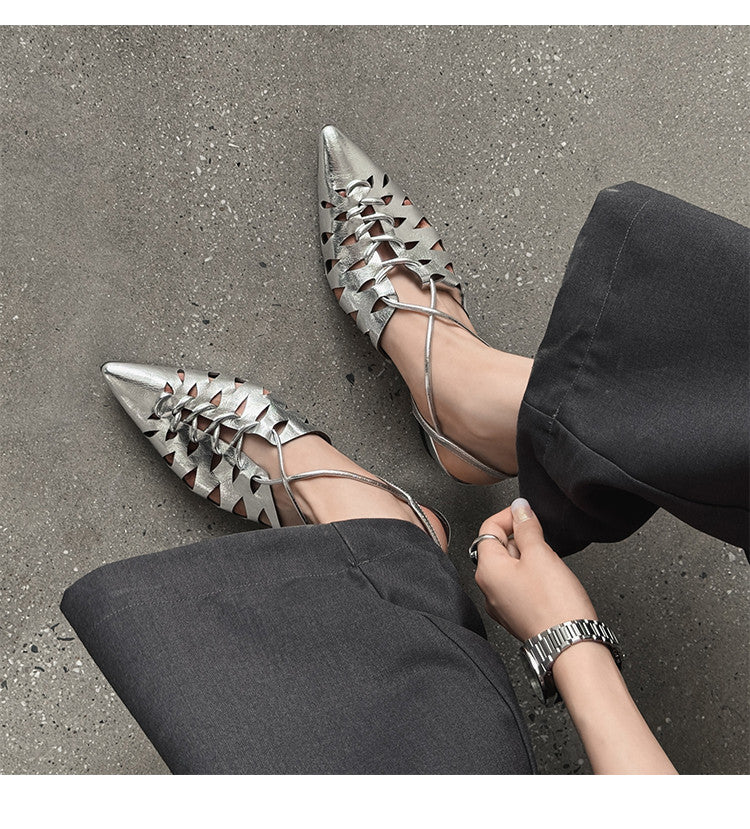 Karin Luna Braided Style ~Cross-woven Pointed Toe Closed-toe Sandals