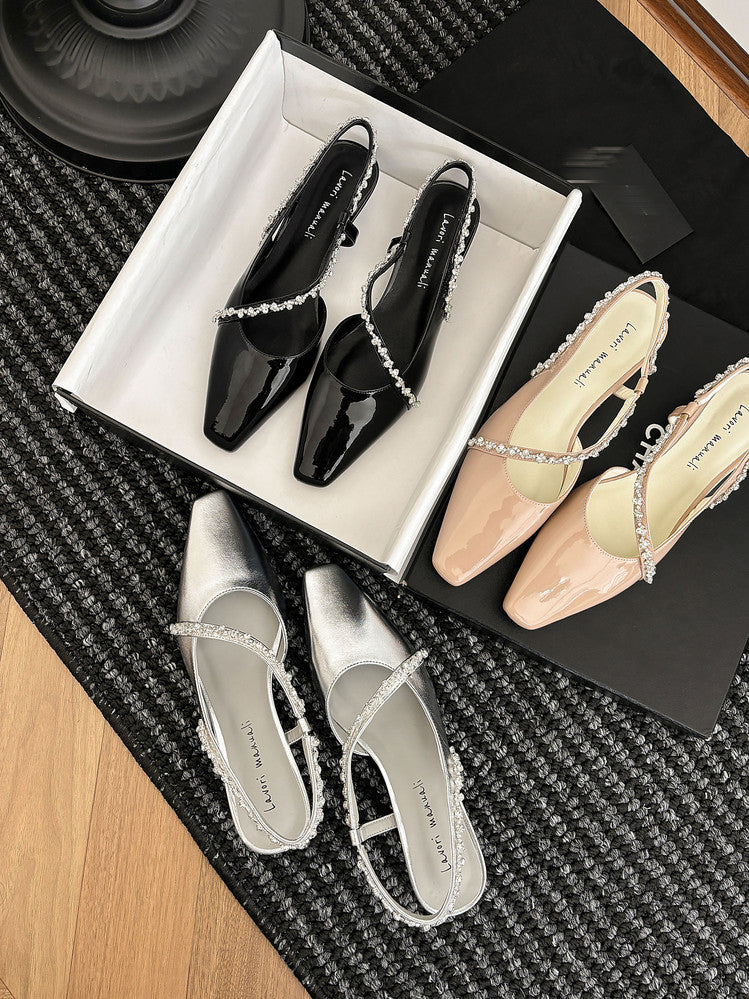 Karin Luna In Stock In Stock  Fresh Summer Vibes  Rhinestone Small Square Toe Elegant Closed-Toe Sandals