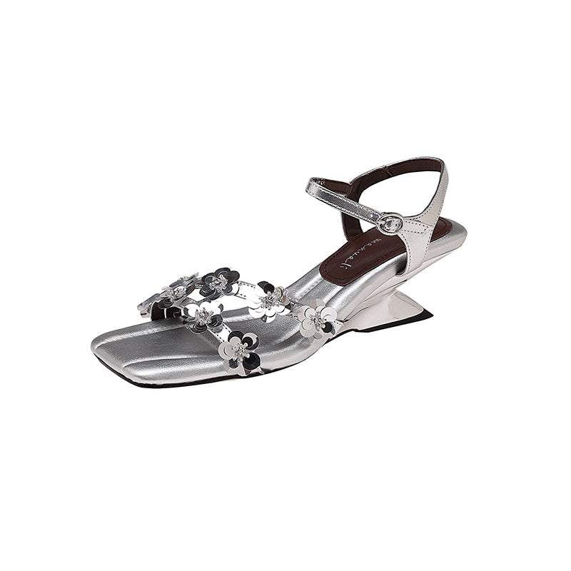 Karin Luna In Stock Spot Goods All the Best Square-Toed Sequin Flower Sandals