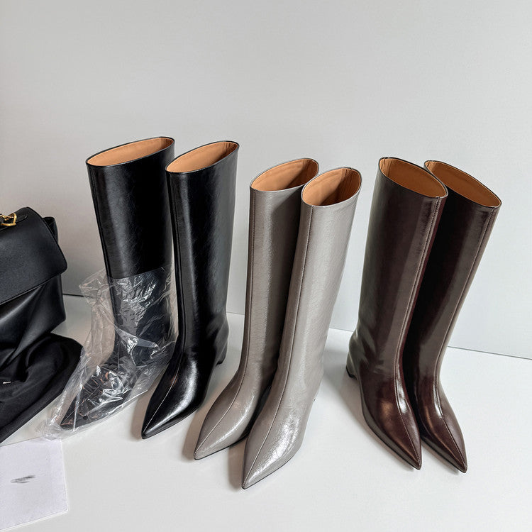Karin Luna Minimalist Style High Tube Pointed Toe Hidden Heel Boots