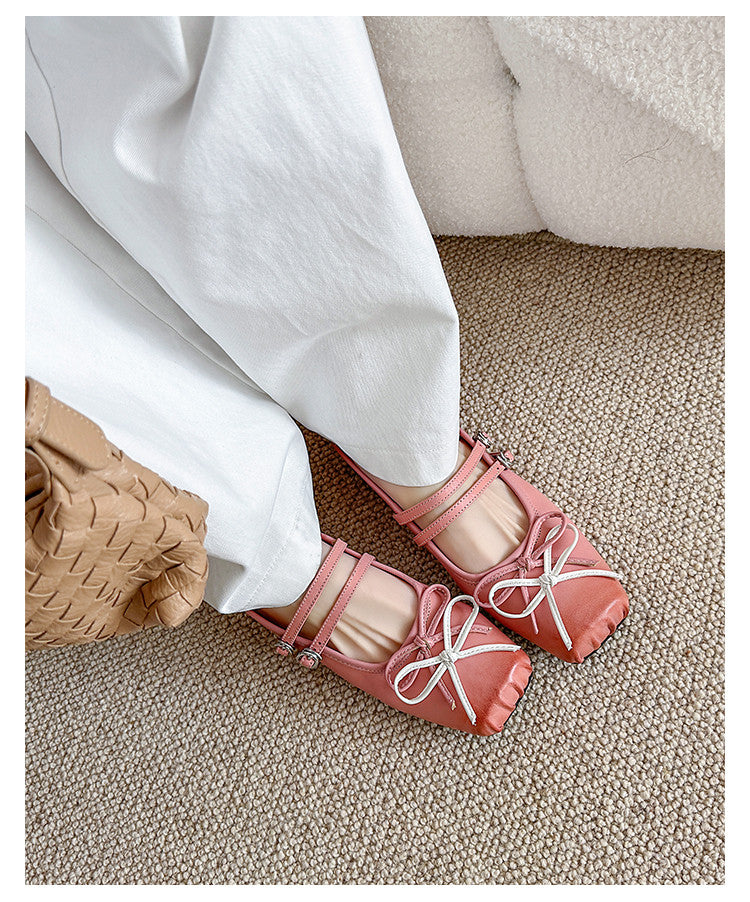 Karin Luna In Stock In Stock   Summer New Sweet Bowknot Color Block Square Toe Height-Increasing Slippers