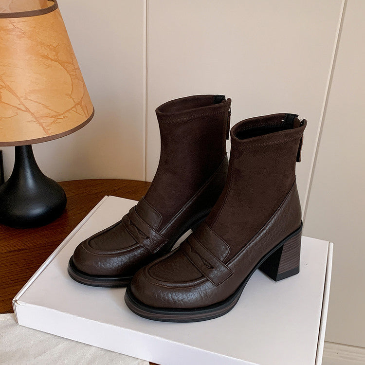 Karin Luna Hot-Selling Element Round Toe Elephant Pattern Elastic Thick Heel Short Boots