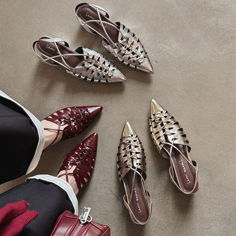 Karin Luna Braided Style ~Cross-woven Pointed Toe Closed-toe Sandals