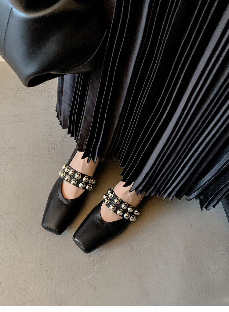 Karin Luna In Stock Spot Goods  Pig Nose Metal Strap Super Soft Granny Full Leather Mary Jane Shoes