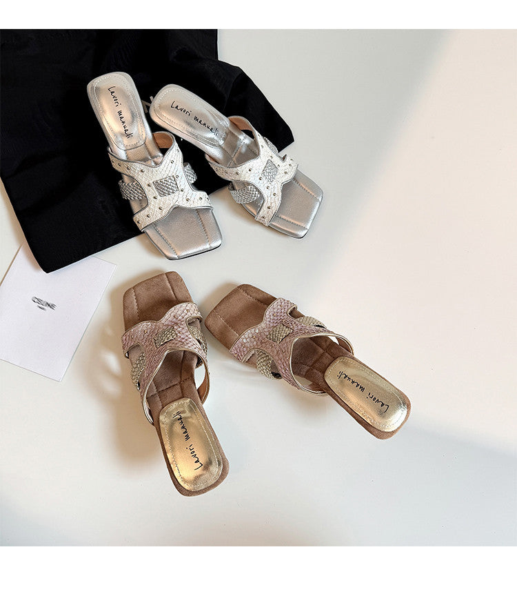 Karin Luna Fish Skin Series~ Hot-selling Square-Toe Slippers with Built-in Traffic