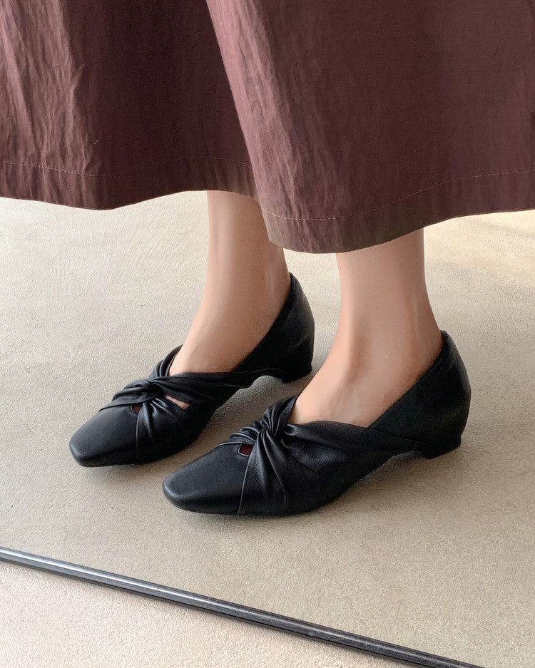Karin Luna Cross Design Square Toe Hidden Wedge Shoes