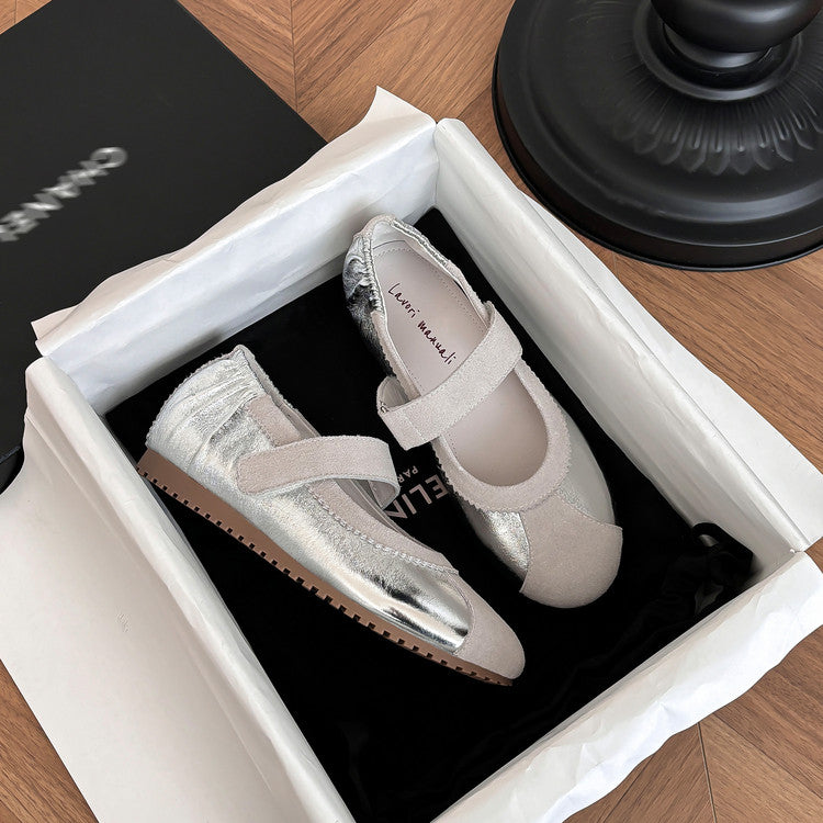 Karin Luna Casual Shoes Series~  In Stock In Stock Magic Tape Round Toe Internal Height Increase Single Strap Flats