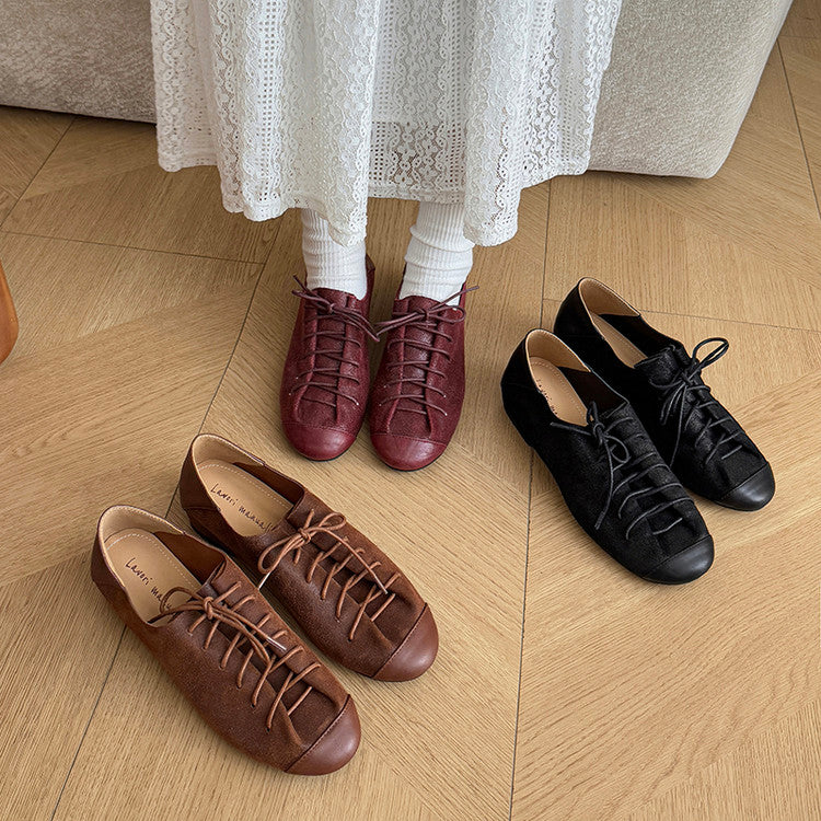 Karin Luna In Stock In Stock   Xiaohongshu Hot-Selling Lace-Up Round-Toe Deep Mouth Single Shoes