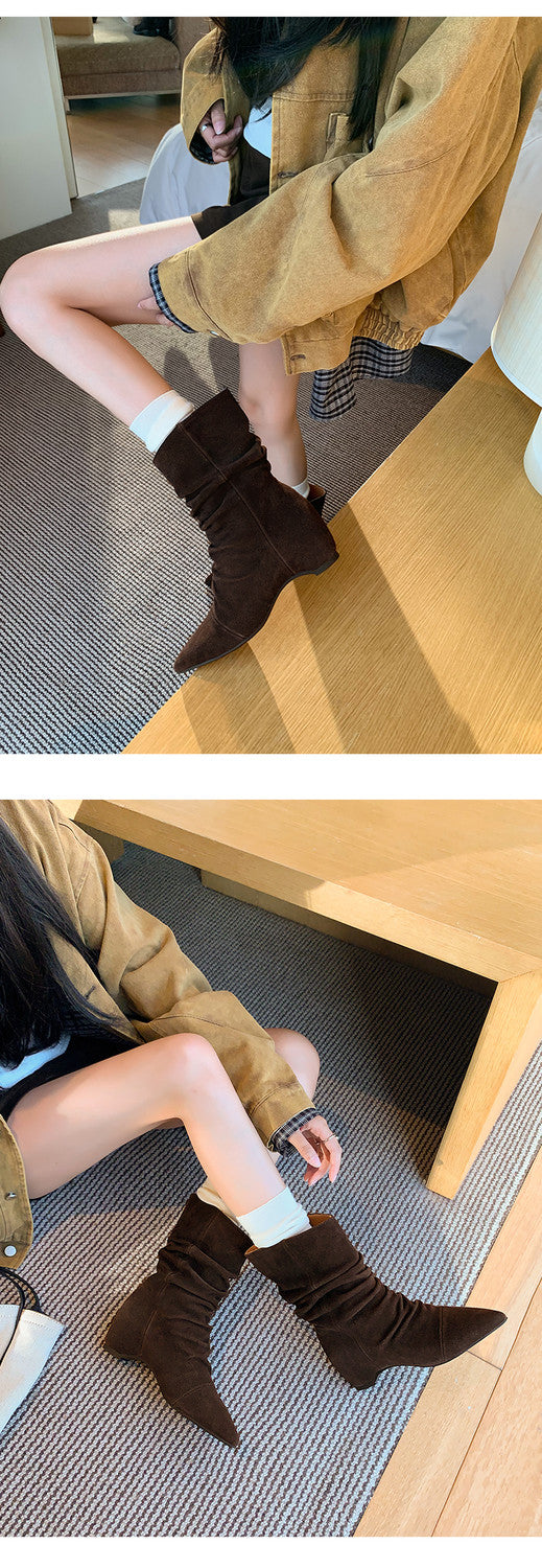 Karin Luna Data Hot-Selling Pointed Toe Slouchy Matte Western Short Boots