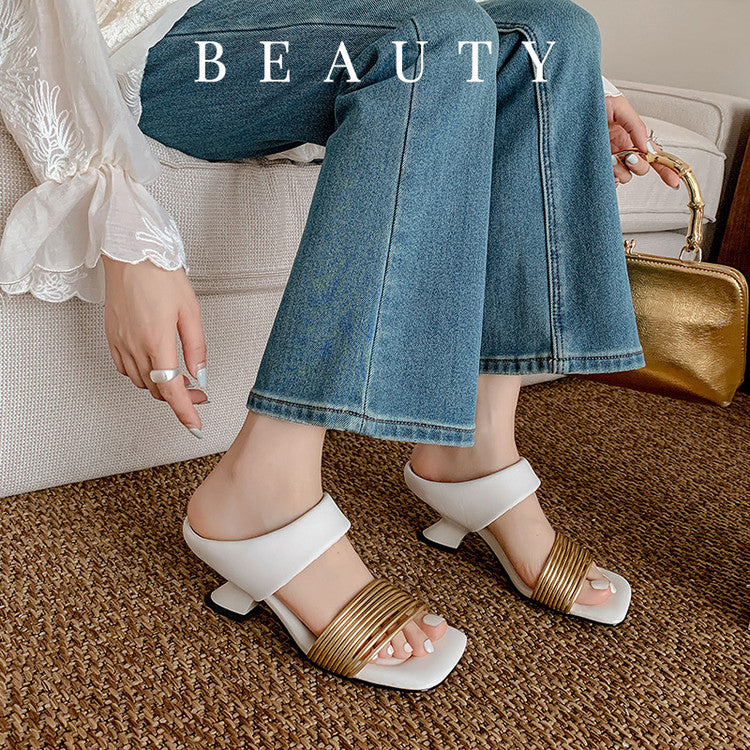 Karin Luna In Stock In Stock Minimalist Style Square-Toed Elegant Slippers
