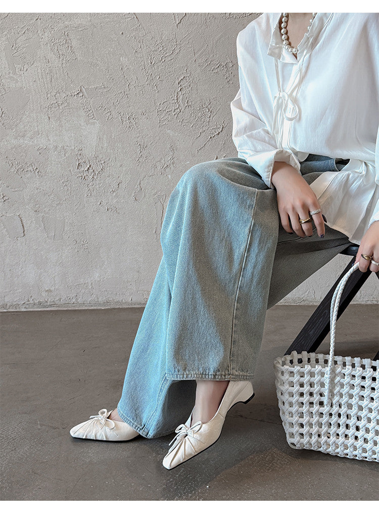 Karin Luna French Style Wrinkled Square Toe Height-Increasing Flats