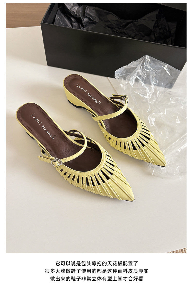 Karin Luna Casual Feel~In stock Pointed Toe Hollow Design Note Pointed Toe Slippers