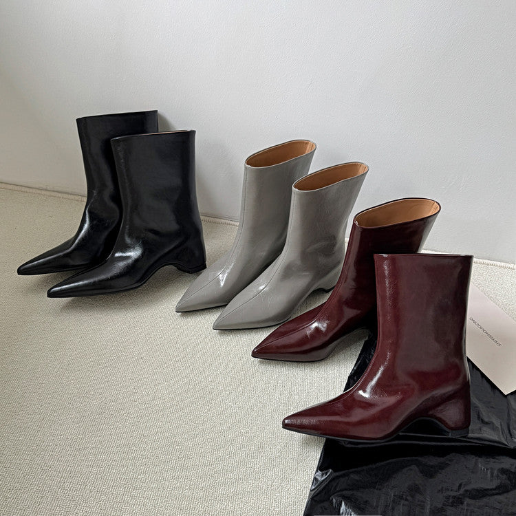 Karin Luna Elegant Pointed Toe Hidden Wedge Short Boots