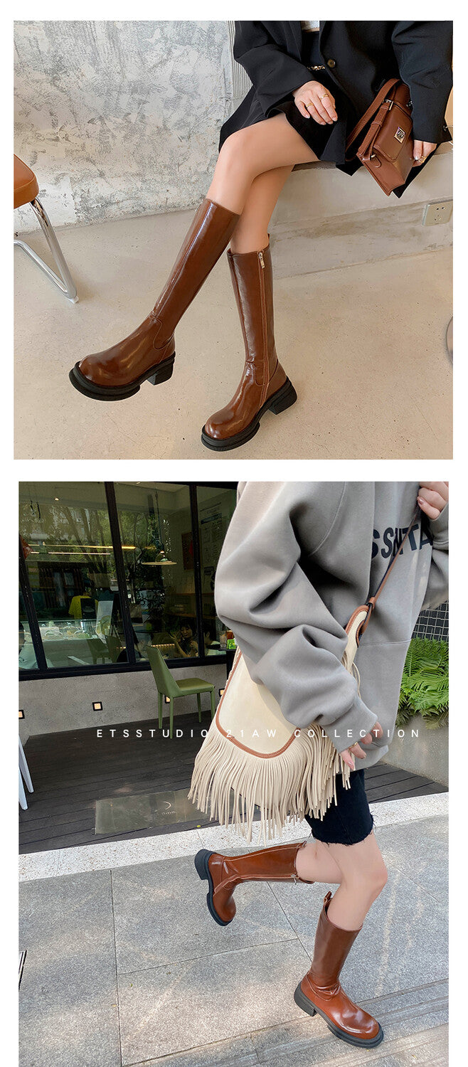 Karin Luna In Stock Spot Goods  Always in stock  Classic Basic Style Round Toe Thick Sole Knight Boots
