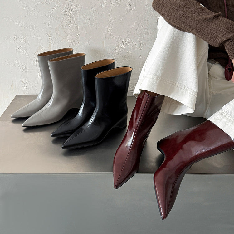 Karin Luna Elegant Pointed Toe Hidden Wedge Short Boots