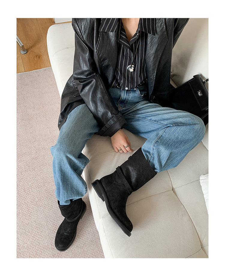 Karin Luna In Stock Spot Goods  Super textured Lazy Style Thick-Soled Ankle Boots