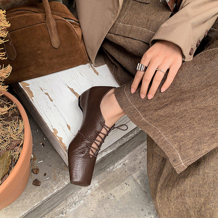 Karin Luna In Stock Spot Goods Elephant Pattern Series~Square-Toed Old Money Style Internal Height-Increasing Flats
